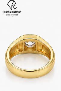 18K Yellow Gold <b>Mens</b> Solitaire Diamond <b>Ring</b> Round Cut Lab Grown Bezel Setting Bold Masculine Wedding Anniversary Band Luxury - Product Image 4
