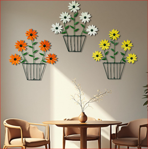 Juego de 3 Adornos Metálicos de Pared con Forma de Flor, Decoración Floral para Colgar en la Pared de la Sala de Estar, Dormitorio y Hogar (Multicolor) - Product Image 1