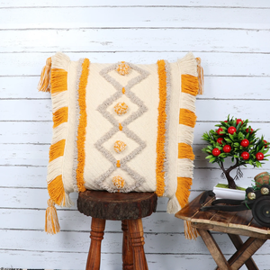 Hand Tufted Texture Boho Off-<b>White</b> and Yellow Stripe Cushion Cover Handmade Decorative <b>Pillow</b> <b>Case</b> for Sofa Bedroom Living Room - Product Image 2