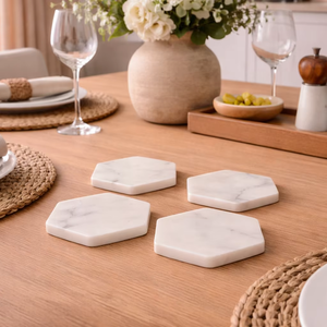 Natural <b>White</b> Marble Drink <b>Coaster</b> Set - Product Image 1