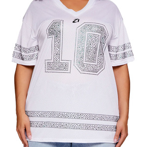 Customized Women’s Rhinestones American Football Jersey Street fashion Y2k Sparkly Polyester Shirt American Football Jersey OEM - Product Image 4