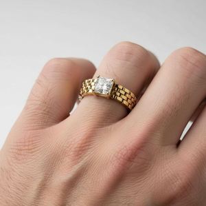 Princess Cut Moissanite <b>Mens</b> <b>Ring</b> 925 Sterling <b>Silver</b> Yellow Gold Plated Modern Square Engagement Band Minimalist Statement <b>Ring</b> - Product Image 3