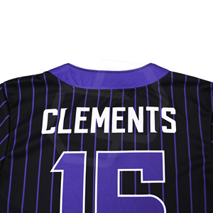 Camiseta de Béisbol Sublimada de Poliéster a Rayas Negras y Moradas, de Dos Botones, Unisex, Manga Corta, Transpirable y que Absorbe la Humedad, al por Mayor - Product Image 5