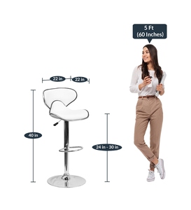 Marlon Height Adjustable Swivel PU <b>Leather</b> Bar <b>Stool</b> Metal Base White Modern Design for <b>Kitchen</b> Island Apartment Counter Seating - Product Image 2