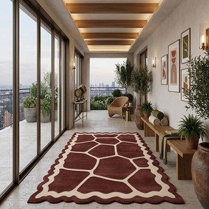 Soft Plush Burgundy Wool Hand Tufted Abstract Area Rug Carpet Living Room Bedroom Floor <b>Mat</b> Non Slip Durable Luxury Home Decor - Product Image 5