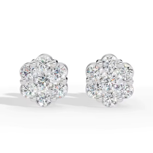 Pendientes con Diseño Floral, Lujosos, para Novia, Compromiso, Boda, Aniversario, con Diamantes Cultivados en Laboratorio D E VVS, Plata Plateada - Product Image 1