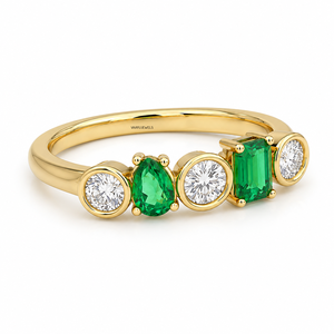 Anillo de lujo con piedras preciosas verdes, con corte esmeralda en forma de pera y piedras redondas en oro de 10K, 14K, 18K y plata 925, 935. - Product Image 2