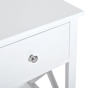 Comodino Bianco Stile Fattoria con Cassetto Portaoggetti, Ripiano Aperto e Struttura a X per Soggiorno o Tavolino Laterale - Product Image 4