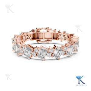 Mixed Cut Emerald Round Diamond Tennis <b>Bracelet</b> 14K <b>Solid</b> Gold Fine Unisex Luxury Jewelry Party Gift Manufacturer Wholesale - Product Image 3