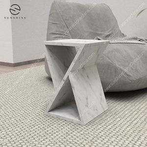 Modern <b>White</b> Marble <b>End</b> <b>Table</b> Minimalist Design Handmade Living Room Furniture - Product Image 3