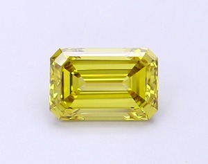 Diamant CVD de 1,02 carat, taille émeraude, jaune intense fantaisie, clarté VS1, polissage excellent, pierre précieuse non montée pour la création de bijoux. - Product Image 1