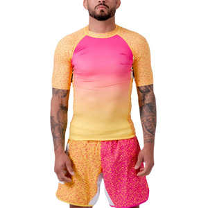 Custom <b>Men</b> Gradient Rash Guard Set OEM Private Label Quick Dry <b>Compression</b> T <b>Shirt</b> Shorts Surf Swimwear Supplier - Product Image 4