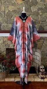 Vestido Kaftan de Rayón con Estampado Shibori Coral, Talla Grande, Corte Holgado, Estilo Boho, Ropa de Playa para Mujer - Product Image 6