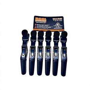 Pince à cheveux en acier inoxydable avec logo personnalisé, type bec de canard, pour extensions de cheveux, pour femmes, outils de salon de coiffure, pinces crocodile noires, grande taille pour barbier - Product Image 6
