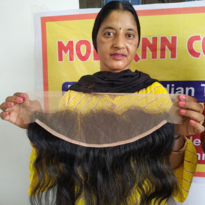 Extensiones de cabello virgen Remy indio alineado con cutícula Natural 100% 13*4 cabello humano templo ondulado Frontal - Product Image 1