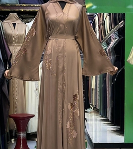 Wholesale Modest Dubai Beaded Sequined <b>Long</b> Sleeve Abaya Muslim Traditional Handmade Wedding Women Breathable V Neck - Product Image 1