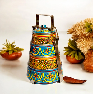 Hammered brass tiffin <b>box</b>, 2 tier textured pink gold <b>lunch</b> <b>box</b>, traditional metal food carrier, available at wholesale prices. - Product Image 6