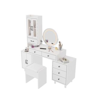 Toeletta Moderna Europea in Legno con Specchio Illuminato, Estensibile, per Camera da Letto e Uso Domestico, Realizzata in MDF - Product Image 4