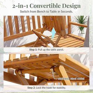<b>Wood</b> Patio <b>Bench</b> with Integrated Table Rustic Outdoor Seating for Garden Yard 2 Person Modern Design Durable Furniture - Product Image 3