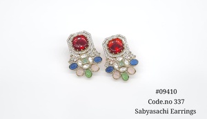 Pendientes de tuerca 09410, pendientes chapados en Mehandi, pendientes de circonita cúbica, pendientes florales coloridos de latón para bodas y fiestas para mujer - Product Image 6