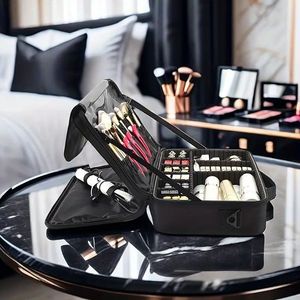 กระเป๋าเครื่องสำอางเดินทางขนาดใหญ่ ผ้าอ๊อกซ์ฟอร์ดคุณภาพสูง กล่องเก็บเครื่องสำอางแบบพกพา พร้อมช่องแบ่งปรับได้ - Product Image 5