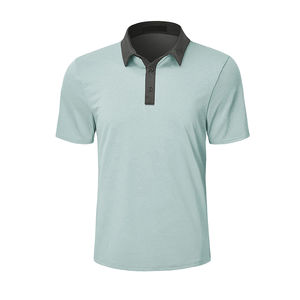 Chemise boutonnée décontractée en polycoton 160g à séchage rapide pour hommes, tricotée unie à manches courtes, avec logo personnalisé sur le devant, fabrication OEM en gros - Product Image 6