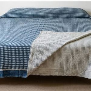 Hand Block Printed Cotton Kantha Sanganer Queen Size Throw Large Width Handmade Indian <b>Quilt</b> Bohemian Bedroom Home Decor <b>Bedding</b> - Product Image 5