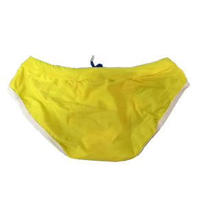 Shorts de bain pour hommes 100% polyester, couleur jaune unie, taille élastique, coupe compressive, maillots de bain personnalisables - Product Image 2