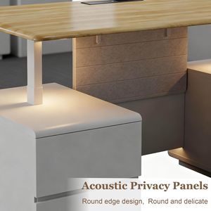L-Shaped 70.8" Height Adjustable Executive <b>Desk</b> Sit Stand Workstation with Dual Storage and Privacy <b>Divider</b> - Product Image 6
