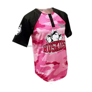 粉色迷彩双扣棒球运动衫比赛短袖垒球运动衫新设计亮色棒球t恤
