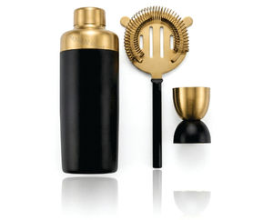 Ensemble de barware 3 pièces bicolore avec shaker à cocktail, passoire et doseur double face en acier inoxydable moderne - Product Image 2