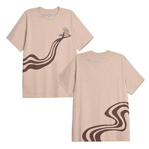 Camiseta de Manga Corta Beige para Hombre con Estampado de Ondas Geométricas, Cuello Redondo, Corte Casual, Estampado Serigrafiado, Largo Regular - Product Image 1