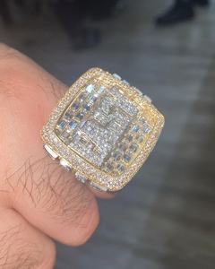 925 Sterling Silver Custom Letter Square Signet <b>Ring</b> Round Cut Baguette Cut VVS Moissanite Diamond <b>Iced</b> Out Luxury <b>Ring</b> - Product Image 4
