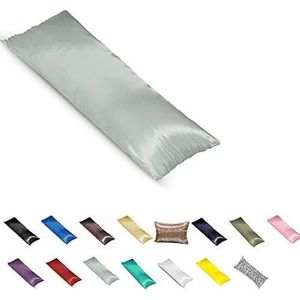 Housse de coussin corporel en satin soyeux 21x54 Argent avec fermetures éclair, housse de protection pour coussin - Product Image 1
