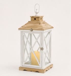 Farol de Madera Rústico Blanco al por Mayor, Portavelas Decorativo, Farol de Huracán Vintage Estilo Granja para Decoración del Hogar y Jardín - Product Image 4