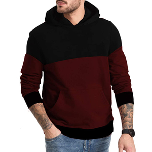 Sweat-shirt à capuche pour homme, coupe classique, tricoté, décontracté, avec poche, color-block, pour l'automne - Product Image 1
