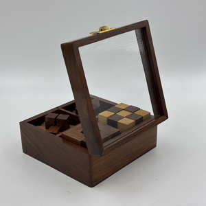Ensemble de 4 puzzles en bois artisanaux en bois de rose indien, jeux de réflexion, boîte cadeau avec couvercle en verre, qualité supérieure - Product Image 4