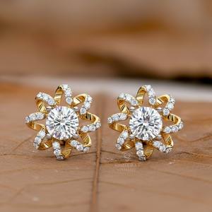 Pendientes de Diamantes Cultivados en Laboratorio con Certificación IGI Gia de 1-2 Quilates, HPHT CVD VVS, Oro Sólido de 14k y 18k, Pendientes de Flor para Regalo, India - Product Image 2