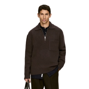 Suéter de punto con media cremallera otoño sólido 100% poliéster acrílico algodón orgánico Merino pulóver acanalado media cremallera hombres logotipo personalizado - Product Image 1