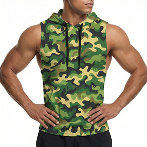 Men's Sleeveless Camo Hoodie Muscle Gym Tank Top Fitness Workout Vest Kangaroo Pocket Custom Wholesale Tank Tops Manufacturer - Product Image 1