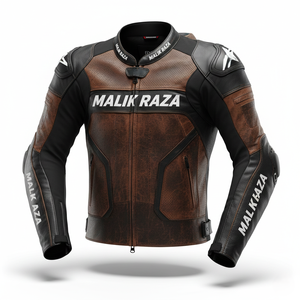 Veste en cuir de vachette pleine fleur MALIK RAZA Premium |   Vêtements de motard faits main de luxe |   Vêtements de course personnalisés et résistants - Product Image 1
