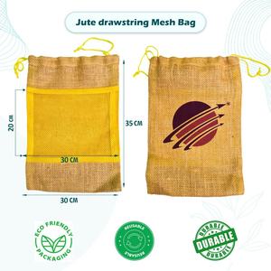 jute mesh <b>drawstring</b> <b>bag</b> 35*30 cm holds up to 4 KG perfect for storing fresh fruits vegetables groceries and daily shopping - Product Image 2