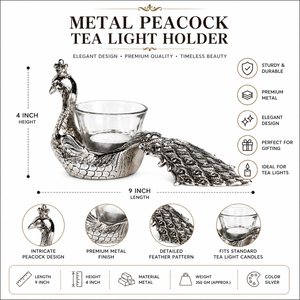 Handcrafted Metal Peacock <b>Tealight</b> <b>Candle</b> <b>Holder</b> with Glass Votive | Decorative Tabletop Home Décor & Gift - Product Image 5