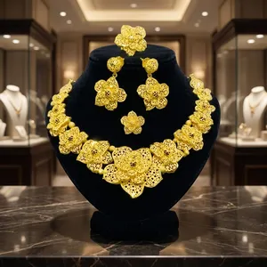 Juego de Joyería Nupcial Africana Floral de Oro Rosa de Lujo de 24K, Collar con Dijes para Mujer, para Fiestas, Bodas, Aniversarios, Joyería de Moda - Product Image 5
