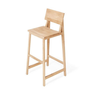 Solid <b>Wood</b> Bar <b>Stool</b> for Indoor & Outdoor Use, Low Rectangular Backrest, Minimalist Design - Product Image 3