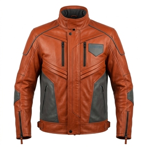 Men Rust Orange <b>Armored</b> <b>Motorcycle</b> <b>Leather</b> <b>Jacket</b> Grey Panel Protective Motorbike Racing Riding Apparel Darkry Wholesale - Product Image 1
