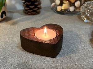 Heart Shape Wooden <b>Tea</b> Light Holder With Embossed Leaf Pattern Rustic Home Decoration Valentin Day Gift - Product Image 6