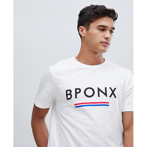 Bponx T-shirt blanc à manches courtes pour hommes avec logo imprimé, haut décontracté en jersey de coton à col rond - Product Image 2