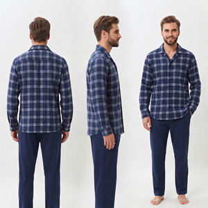 Camisa de Franela a Cuadros para Hombre, Manga Larga, Cuello Camisero, Botones, Estilo Casual, para Otoño, 100% Algodón, Transpirable, Ideal para Dormir - Product Image 5