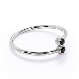 Rhaya Jewels Women's Elegant Rhodium Plated 925 Sterling Silver Dual Cut Black Onyx Bezel Setting <b>Dainty</b> Band Trendy <b>Ring</b> - Product Image 2